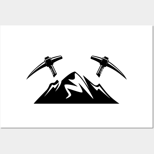 Mountains with pickaxe climber miner mining Wall Art by HBfunshirts